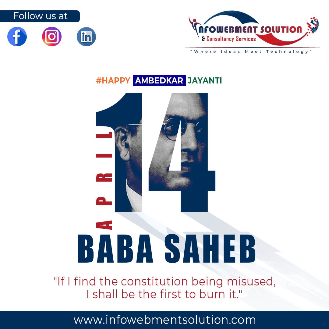 InfowebmentS's tweet photo. Tributes to the Architect of the Indian Constitution, 🇮🇳Dr. Babasaheb Bhimrao Ambedkar 🇮🇳 on his Birth Anniversary. Even today Dr. Babasaheb's thoughts inspire every section of society to raise their voice for their rights.#AmbedkarJayanti #IndianConstitution https://t.co/ROdeKQzPhC