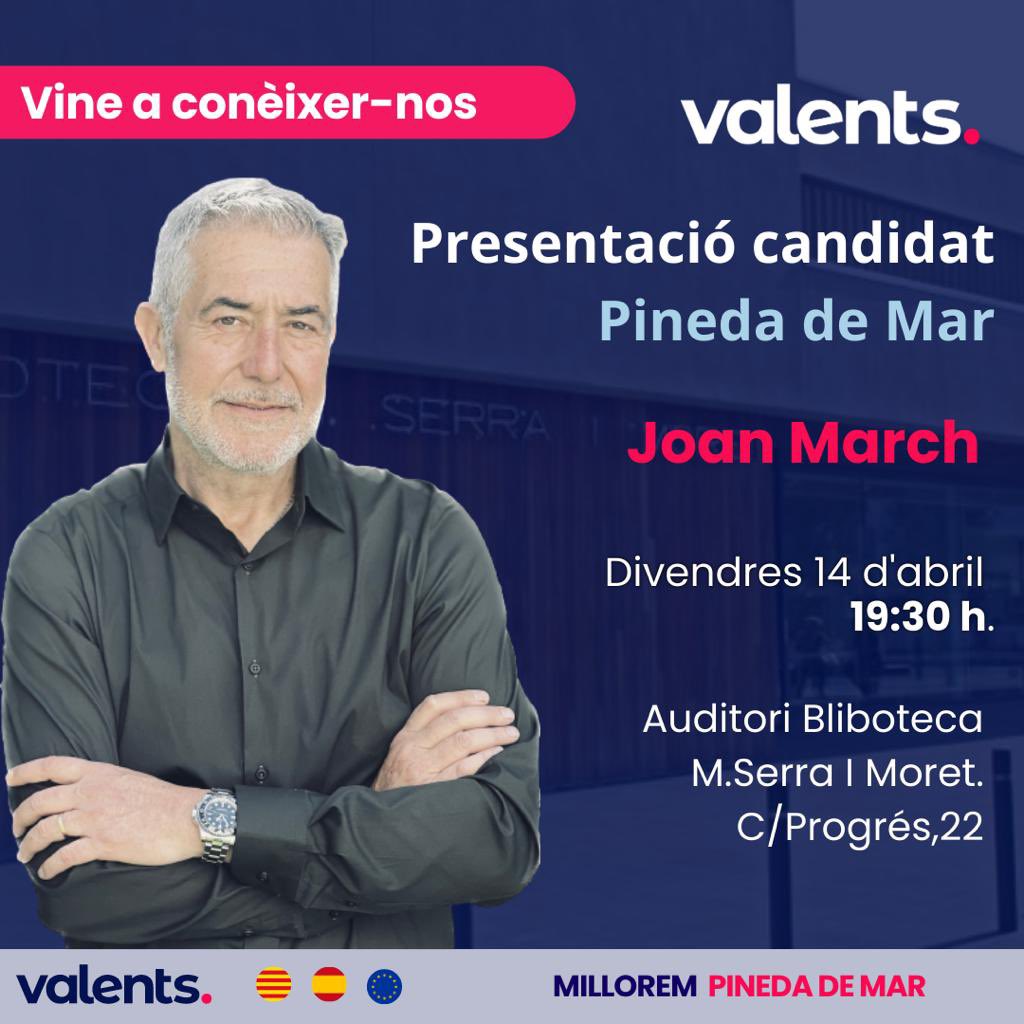 juanarza's tweet photo. Esta tarde estaré en Pineda de Mar dando apoyo a @MarchJoan, nuestro candidato de @valents_pineda. https://t.co/5vezUbSL8W