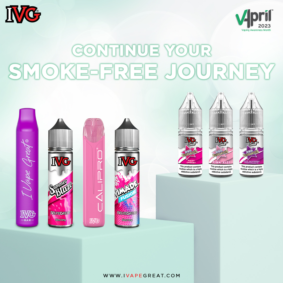 ivgeliquids's tweet photo. You've got this 💪
Continue your smoke-free journey with IVG!
#ivg #quitwithivg #IVGBar #IVGSalt #nicsalt #Vapril #VApril2023 https://t.co/MffG2X7HQO