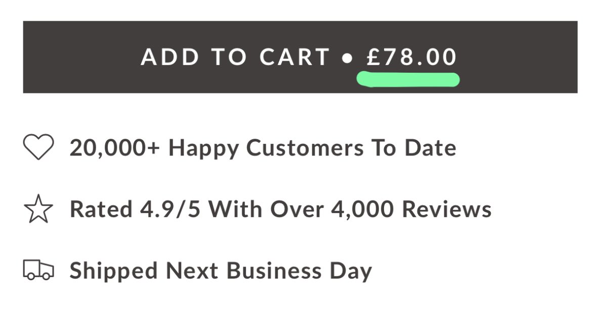 OliverScale01's tweet photo. A simple way to increase your conversion rate - add the price into the add to cart button & add strong social proof right beneath it.
#conversionrateoptimisation #facebookads #DTC #Shopify https://t.co/qyAVbYeNbT