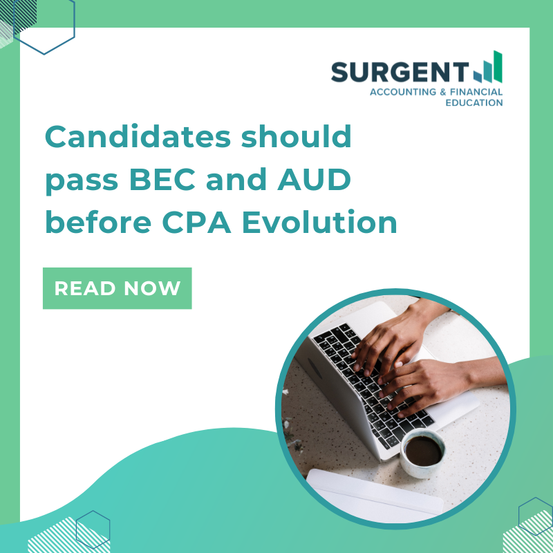 SurgentAFE's tweet photo. Knowing which #CPA exam sections to prioritize will help you study more effectively.

Our @profjackc strongly encourages all #CPAcandidates to take the #BEC and #AUD sections before the #CPAEvolution takes effect.

Find out why here:
https://t.co/QsmR2iKePz

#Surgent #SurgentCPA https://t.co/P11pgXHuyp