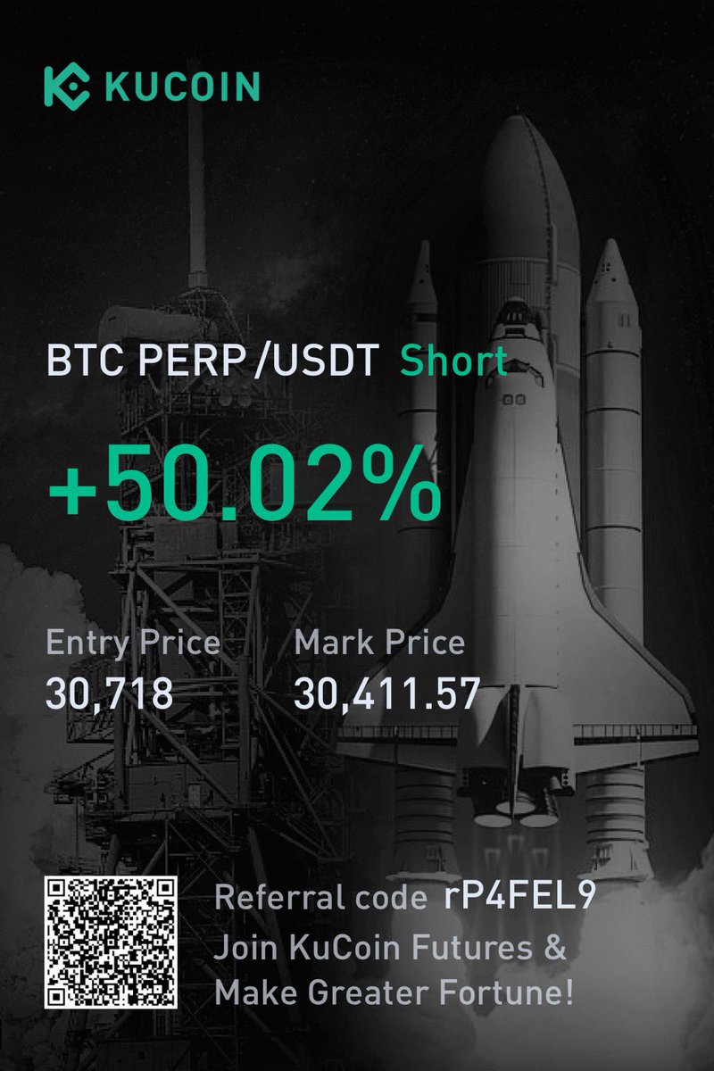 $BTC So far so good. S/L moved to break even. For a move lower price needs to stay below 30.3k. First target is 29.8k and we will see from there