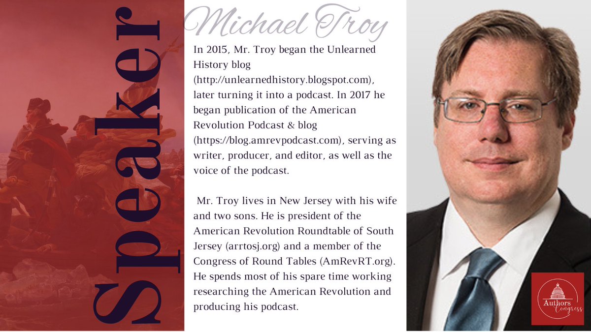 AuthorsCongress's tweet image. Meet Chuck Schwam &amp;amp; @AmRevPodcast Creator Michael Troy TOMORROW April 15th at Washington Crossing Historic Park for an amazing conversation about our favorite, fascinating subject #AmRev #RevWar.    Please enter code "AmRev" to register or donate at  eventbrite.com/e/american-rev…….