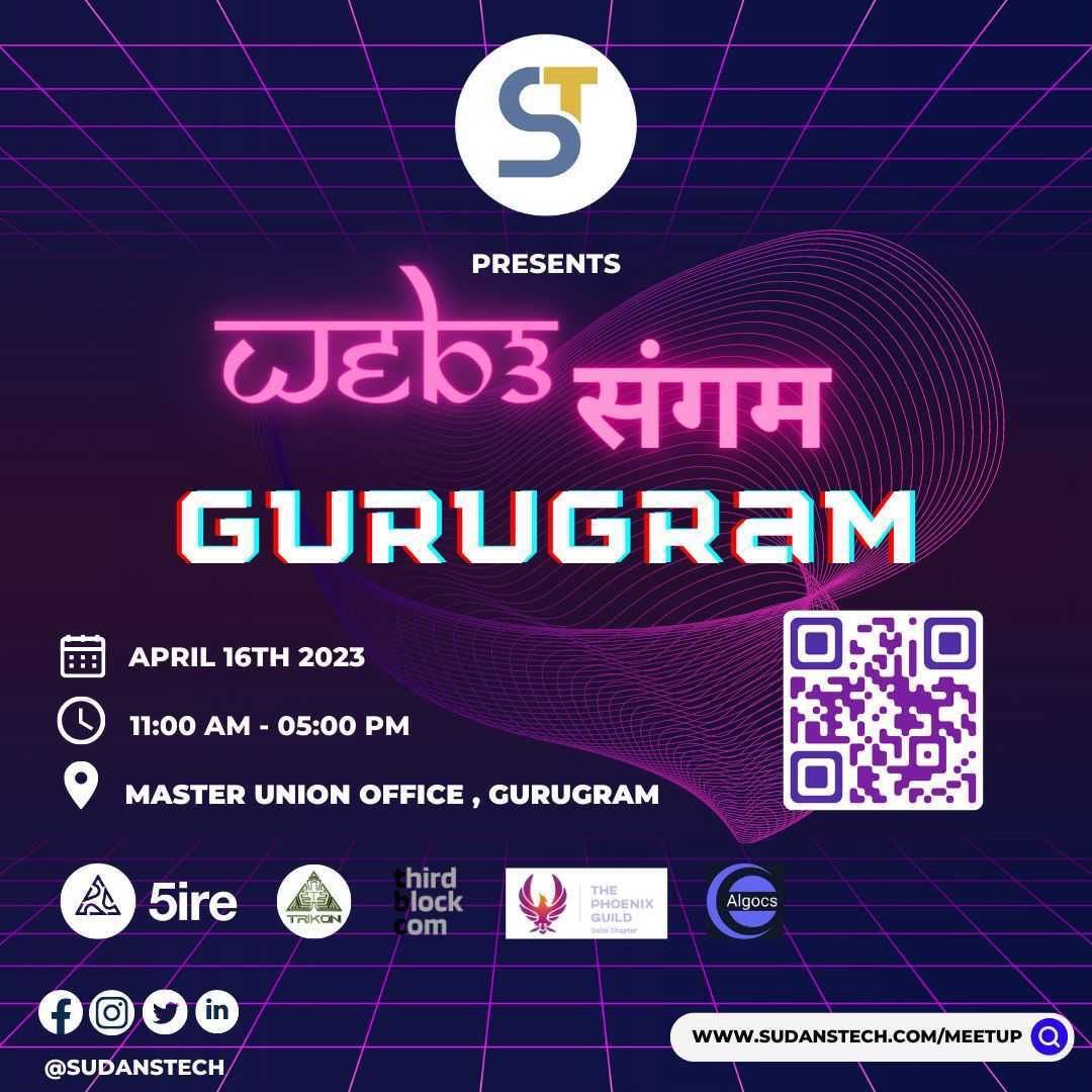 5ireChain's tweet photo. Join us for an exciting event in Delhi NCR tomorrow : @SudansTech #Web3 Sangam, supported by @Trikon_official and 5ire.

Learn from distinguished speakers, network with industry leaders, and discover the lasting #technologies in #web3.

Register now ⤵️
https://t.co/eDPG4RBMUl https://t.co/xTkT86Ed00