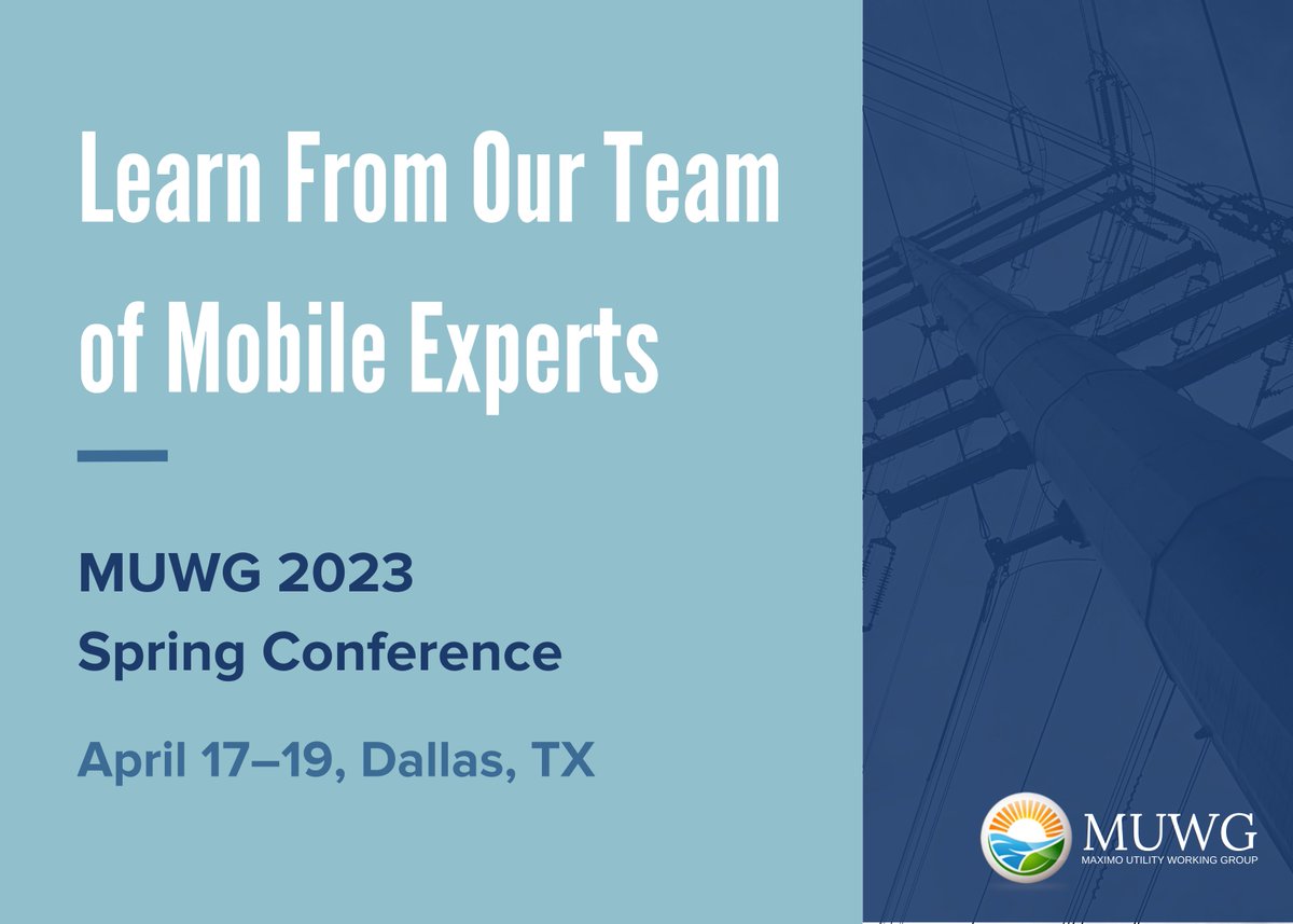 InterProSolns's tweet photo. Will you be attending next week’s MUWG Conference? Our team is excited to be back and discuss all things Maximo, Mobile, and Utilities. Learn more about InterPro’s work for utility companies here: https://t.co/x6X5ol55qV

See you at MUWG! https://t.co/cfxCgZf1FL