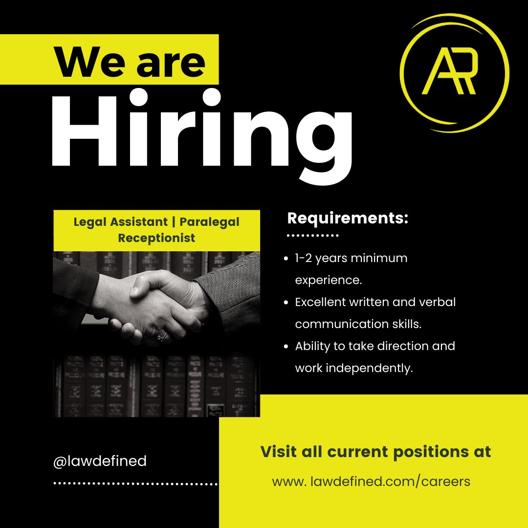 lawdefined's tweet photo. We're constantly looking to grow our team and we take great pride in recruiting top talent. Please submit your cover letter and resume to resumes@lawdefined.com #lawdefined #aloiaroland #floridajobs #jobopportunity #personalinjuryattorney #hiringnow #hiringtalent #wearehiring https://t.co/jlp60zzxAu