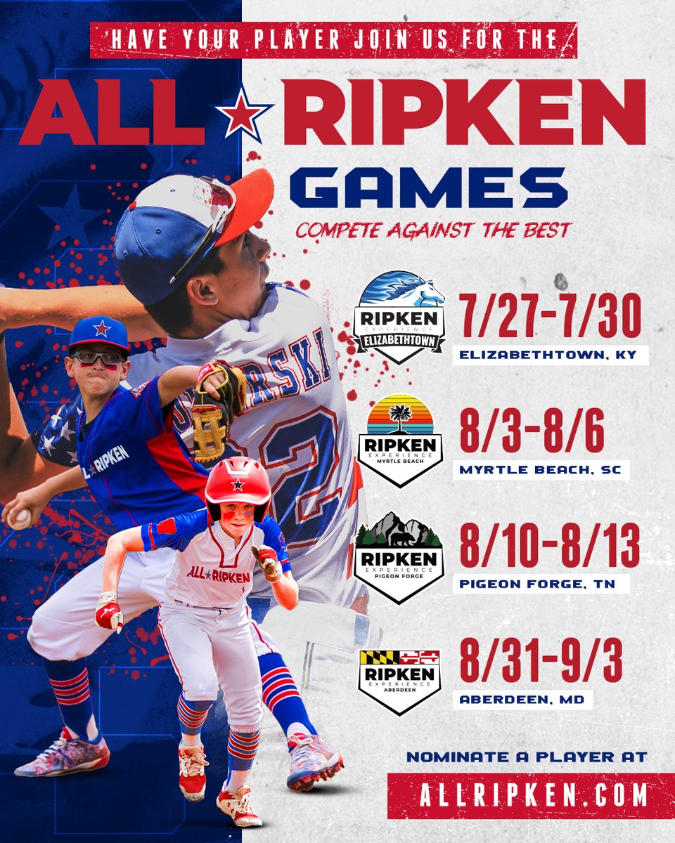 scottiehacker's tweet photo. Our @ythsports team is doing amazing things with @RipkenBaseball ! The All-Ripken Games is filling up fast!!! Hundreds of youth baseball players from around the nation already registered. It's going to a be a great summer at The Ripken Experience! Go to https://t.co/PlWqmSywsV https://t.co/656LQD4pqY
