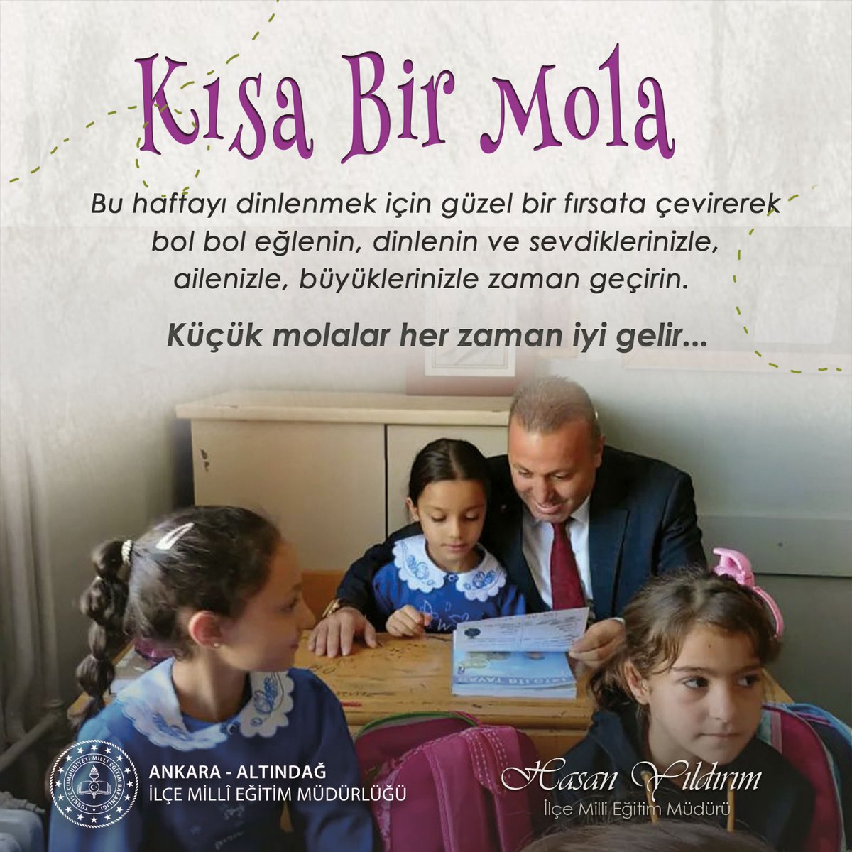 Küçük molalar her zaman iyi gelir...
İyi tatiller💐🎉

<a href="/tcmeb/">Millî Eğitim Bakanlığı</a> @cumaliatilla21 <a href="/MemAnkara/">Ankara İl Millî Eğitim Müdürlüğü</a> <a href="/Harunfatsa/">Harun Fatsa</a> <a href="/HasanYILDIRIM61/">Hasan YILDIRIM</a>