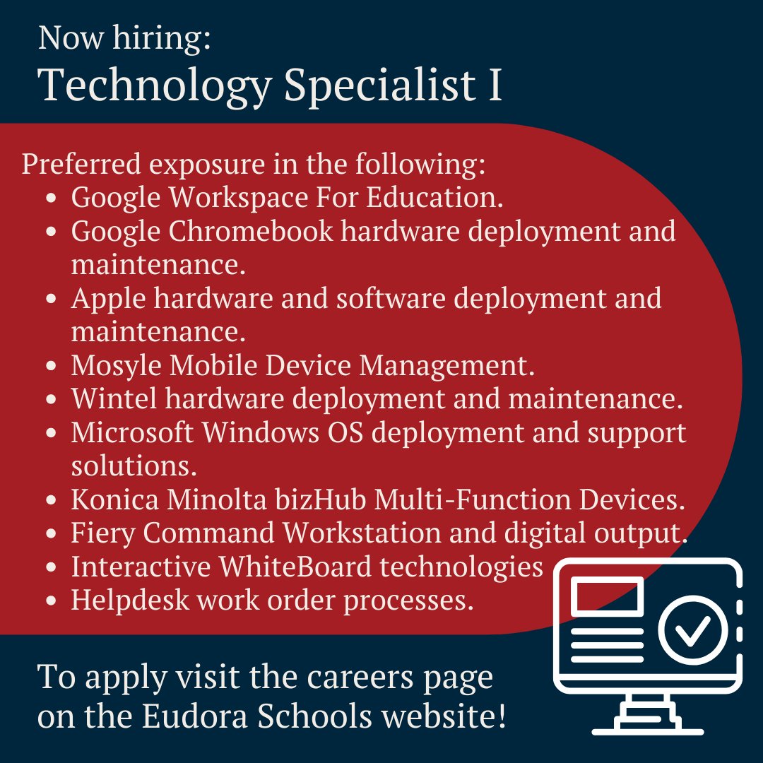 Eudora Schools on Twitter "Eudora Schools is hiring for a number of