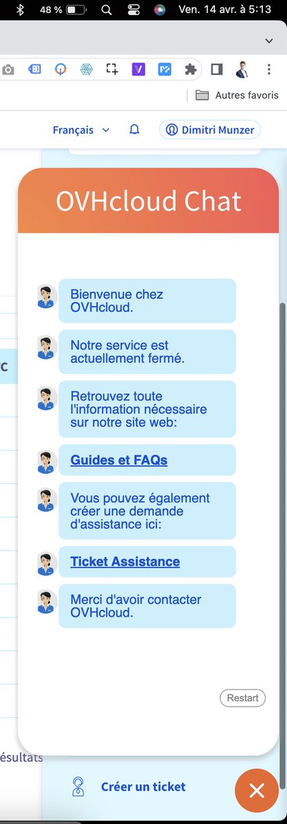 dimitrimunzer's tweet photo. @ovh_support_fr @OVHcloud_FR @olesovhcom 
Un vendredi 17h, normal pour OVH.
Rien que pour ça : je vous quitte. 
Aucune remise en question en plus.
Je trouve ça tellement honteux, que je conseille à tout mon réseau de partir de chez vous. https://t.co/UMk6m4V5M7