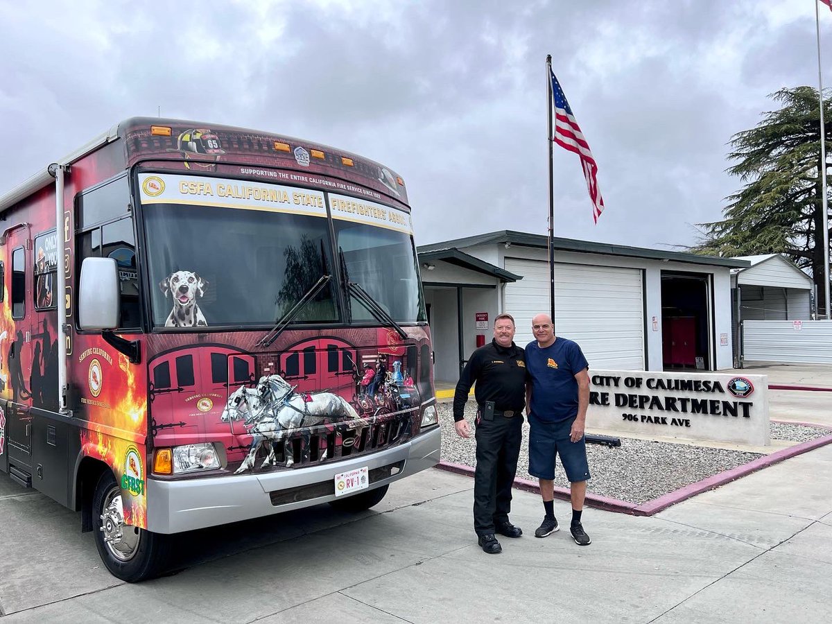 CSFAFIRE's tweet photo. #csfarv1 wanted to say thank you for the hospitality yesterday while visiting @calimesafire 

We were able to talk with new firefighters about all the safer grant opportunities, and meet the Fire Chief. We look forward to seeing you all again very soon. #csfa https://t.co/CpA9rKBYXd