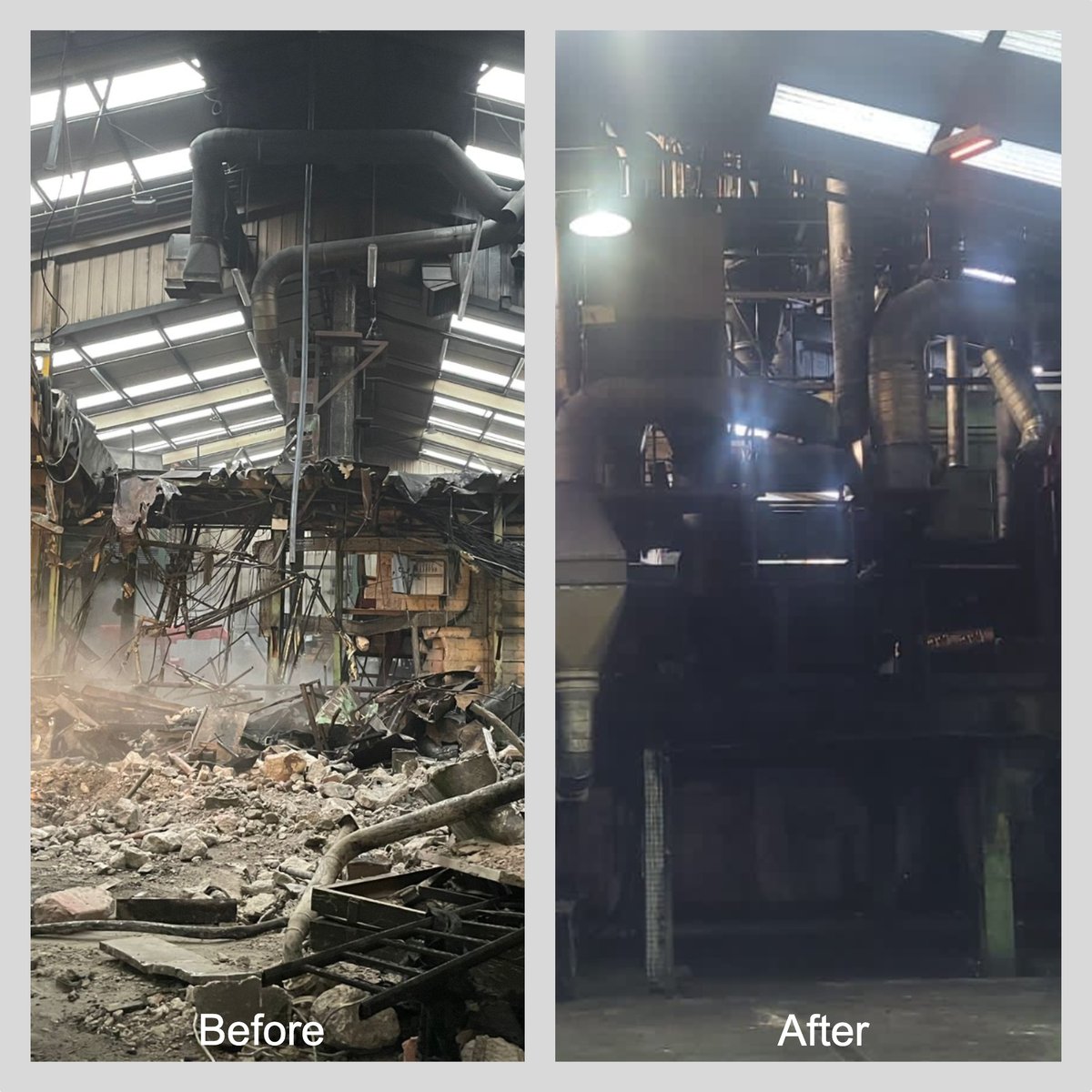 KarpaEngineer's tweet photo. What a difference two weeks make! 🚧 

We are thrilled to share the incredible transformation of this ex-rubber factory in #Gloucester after our site clearance and demolition work. 💪

#SiteClearance #Demolition #Transformation #BeforeAndAfter https://t.co/o5G9dMShw9