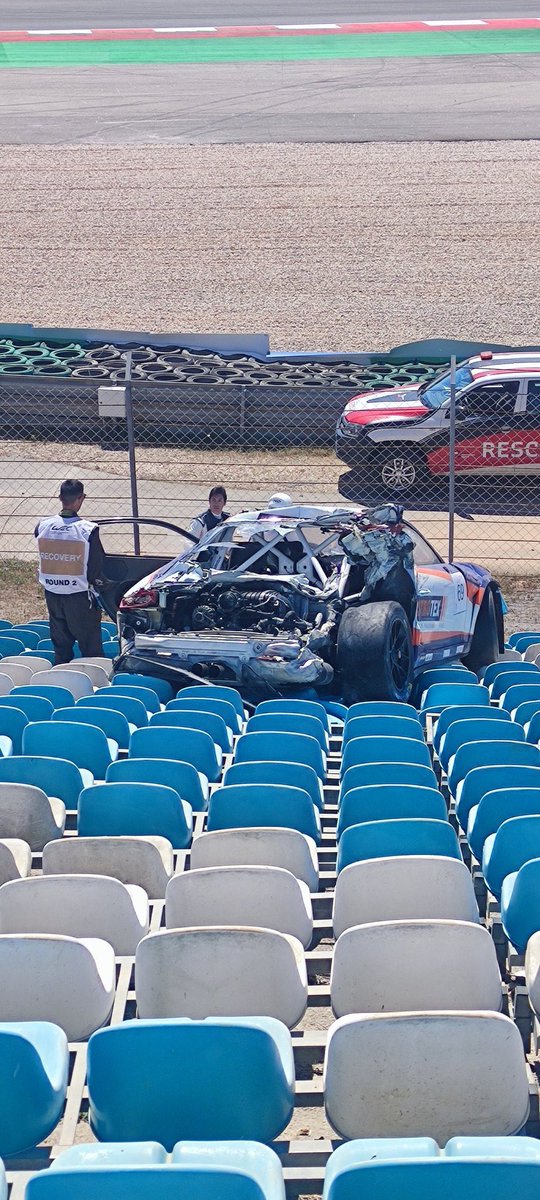 wtf1official's tweet image. In Portimao a car has flipped and hit the top of the fence and landed in the grandstands, luckily no one was injured 😳

📷 petete3mil