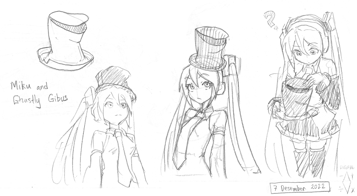 #HatsuneMiku #初音ミク 
Miku and Ghastly Gibus Sketches 