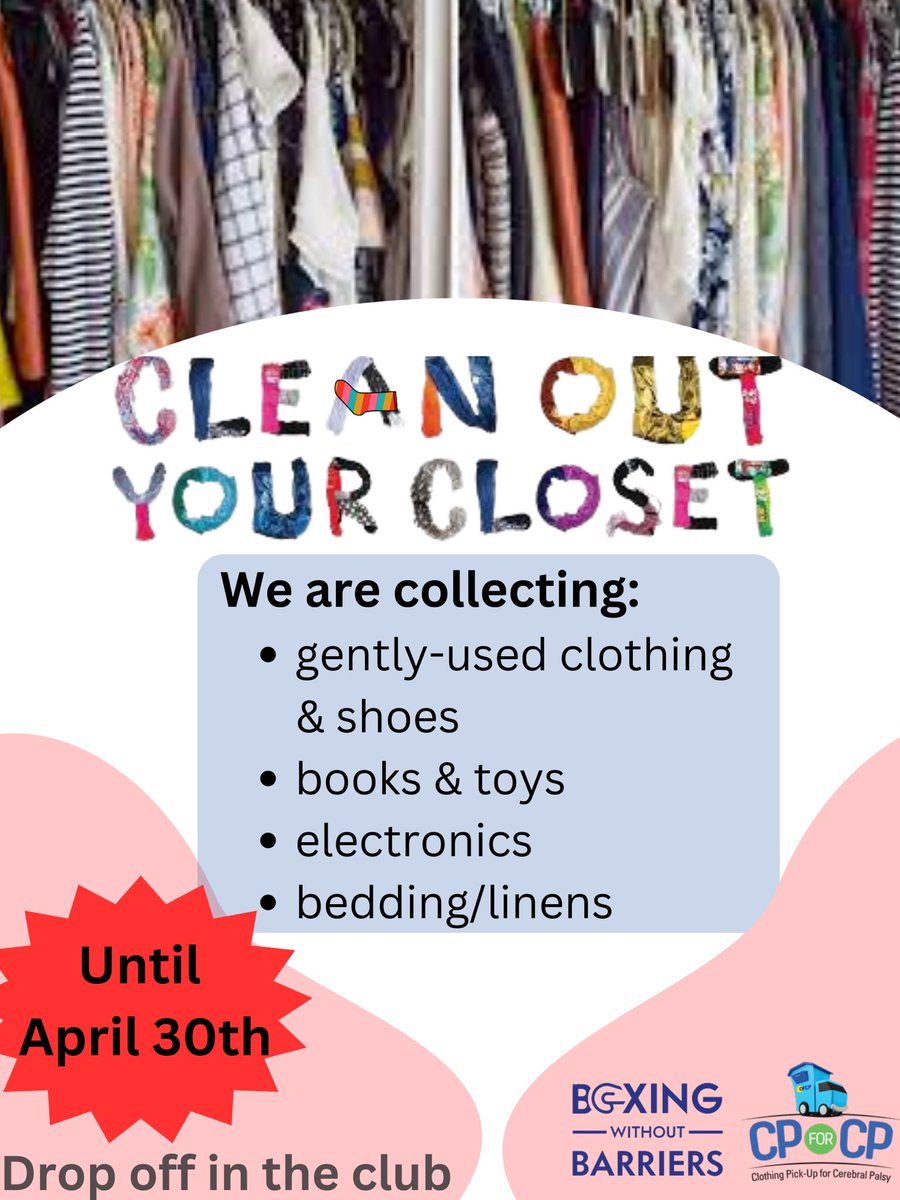 BWBOttawa's tweet photo. We’re collecting all through April! Drop  off gently used clothing, books, toys, electronics, and small household items in the club. https://t.co/8XfHtMRXwr