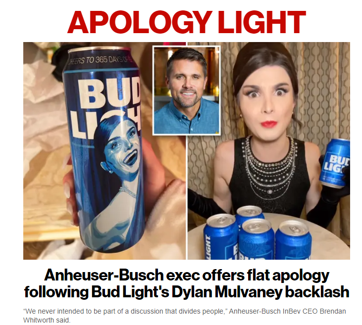 Flat #Apology just like their current sales when it comes to @budlight! #BoycottBudlight & turn out the light!  #AnheuserBusch InBev @CEO #BrendanWhitworth u insulted your consumers with the clown #DylanMulvaney now u see the effects of doing that!  #SaveRealWomenBoycottBudLight