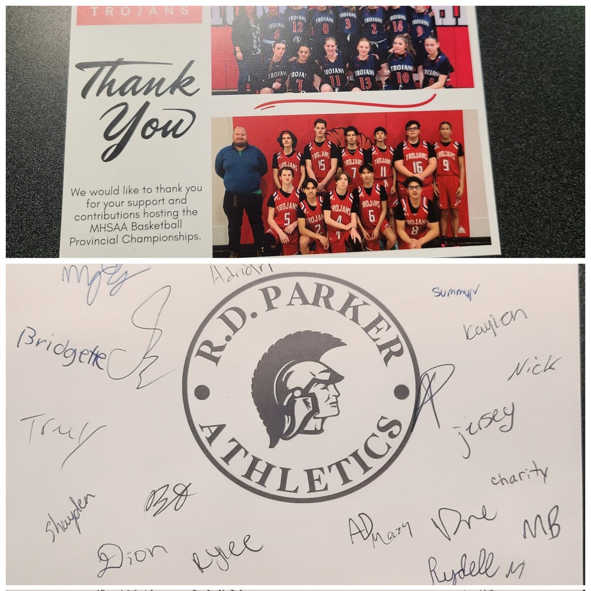 PaulAndersen74's tweet photo. Special thanks to @RDPCAthletics for the awesome Thank you card #rdpcpride https://t.co/8fl52AMPBW