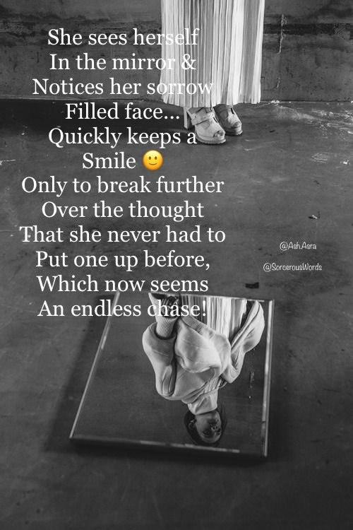 SorcerousWords's tweet photo. She sees herself
In the mirror &
Notices her sorrow
Filled face...
Quickly keeps a
Smile 🙂
Only to break further
Over the thought
That she never had to
Put one up before,
Which now seems
An endless chase!
#WhenIWriteMyMind #micropoetry #Poetry #MissYouKuku #SorcerousWords https://t.co/1AzoUoJ0L5