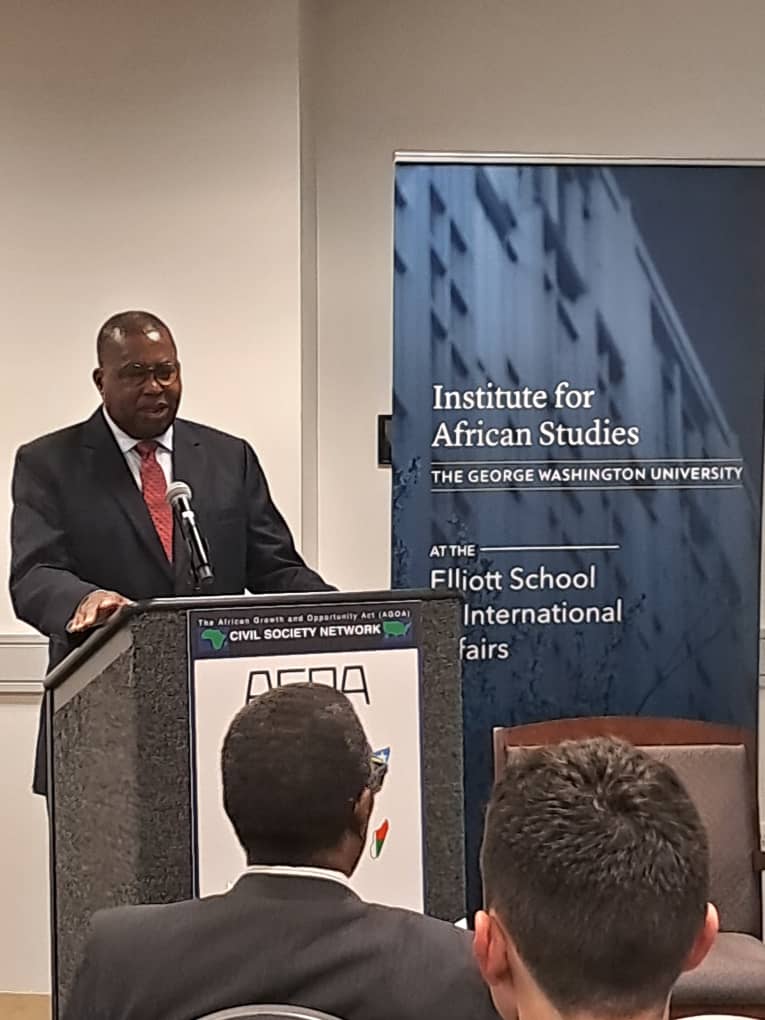 AU_ETTIM's tweet photo. “We are deepening one African market. From this, the message to businesses is: to increase market share, invest, and trade in #Africa”. @AmbMuchanga  #AGOA BEYOND 2025, #IMFmeetings #USA https://t.co/qTedSm3dzb