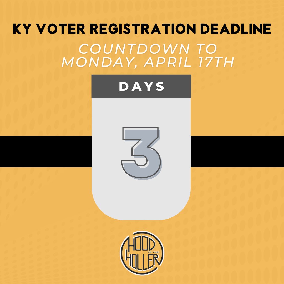 hoodtotheholler's tweet photo. Kentucky's primary election is May 16. If you want to vote in the primary, register to vote before Monday, April 17! If you want to vote in a party's primary, you need to be registered as a member of that party by April 17.

Check your registration here: https://t.co/BR83BukXLF https://t.co/Q0NKPfyg0E