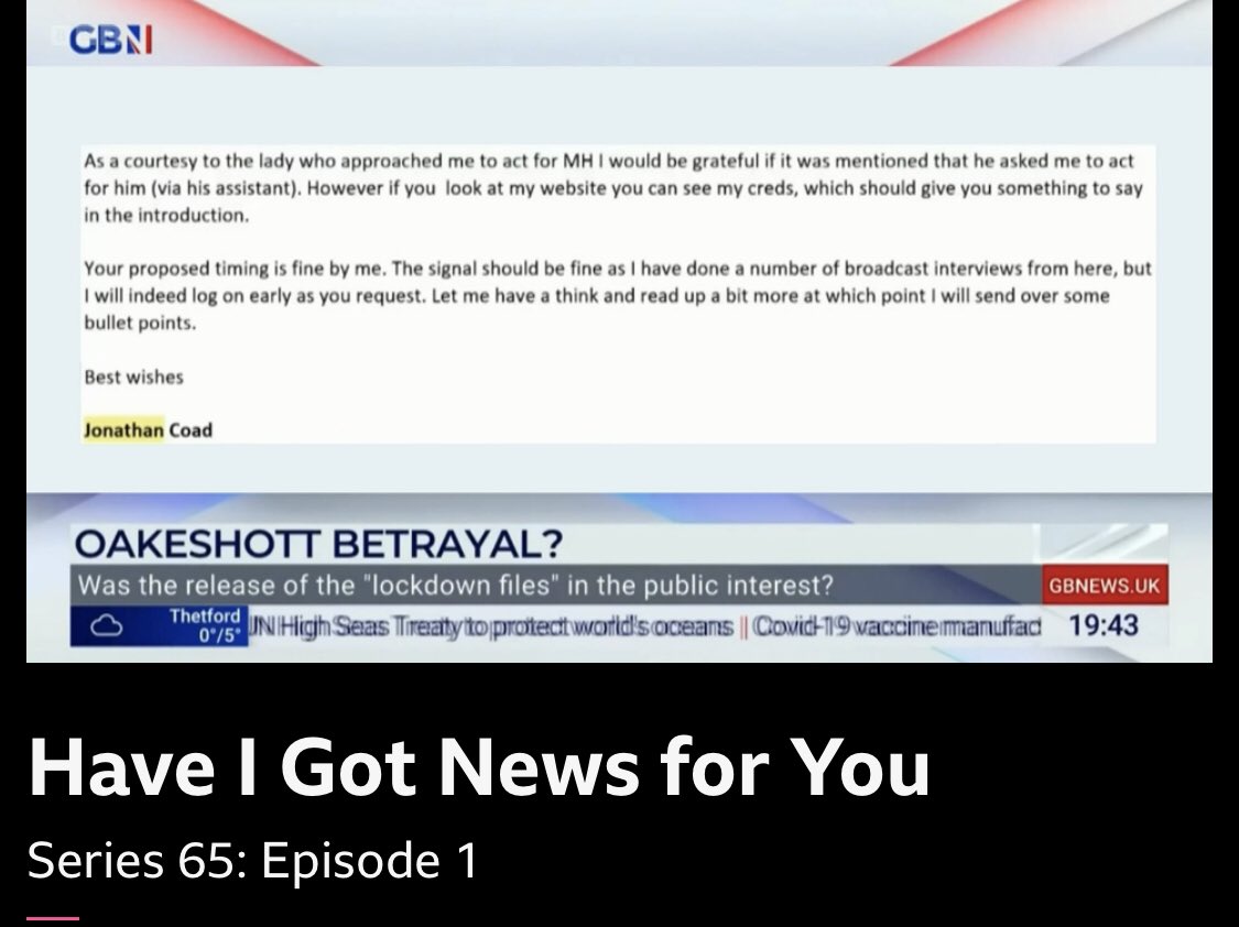 Well this made a lowly TV Producer’s day - we made it onto #HIGNFY <a href="/mrstevenallen/">Steve N Allen</a> ! - still pretty chuffed with myself for keeping that email flagged… #matthancock #lockdownfiles #isabeloakeshott