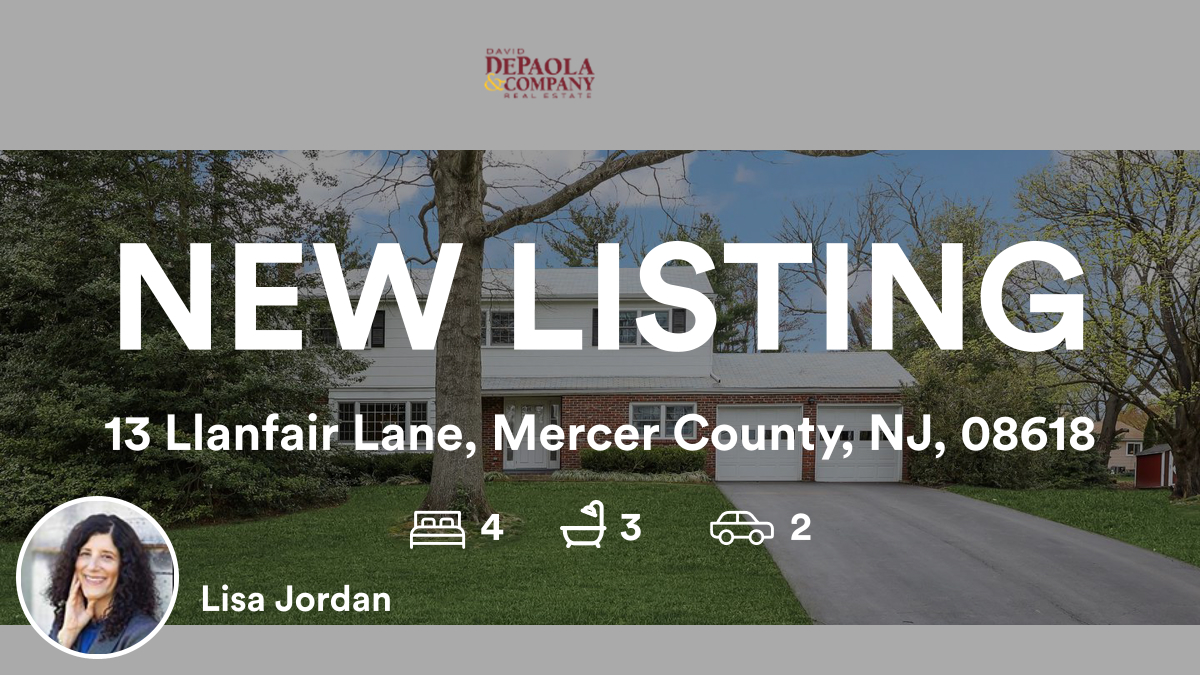 🛌 4 🛀 3 🚘 2
📍 13 Llanfair Lane, Mercer County, NJ, 08618

Our agent’s latest listing on RateMyAgent

rma.reviews/vyqlCXOIwQJx

...
#ratemyagent #realestate #David_DePaola_and_Company