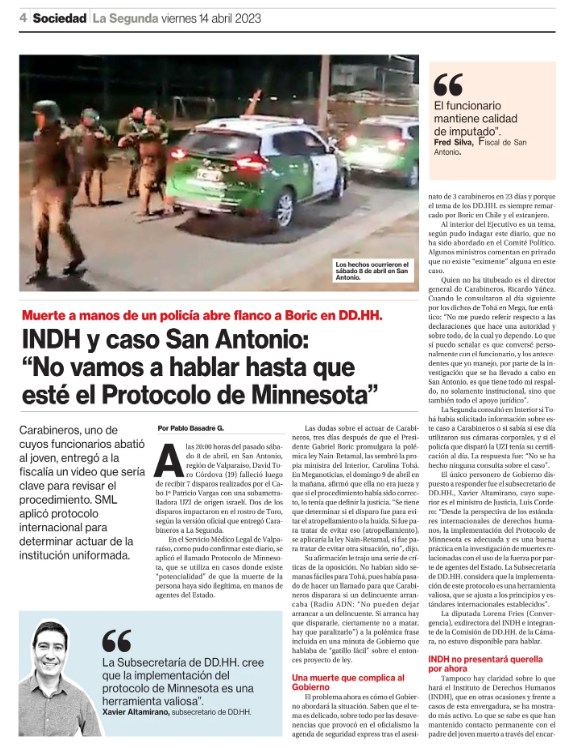 Caso David Toro, ejecutado x Carabineros en San Antonio:
-Carabineros confirma a La Segunda q David recibió 7 disparos de UZI
-SML aplicó Protocolo d Minnesota. Se usa ante 'potencialidad' d q muerte a manos de agente del Estado haya sido ilegítima

#carabineros Carter La Florida