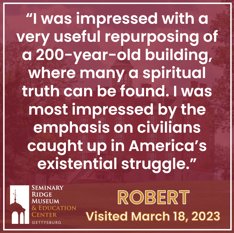 GburgMuseum's tweet photo. Thanks to Robert, who left us this thoughtful comment after he toured the Museum in March!
#Gettysburg #SeminaryRidge #SRMEC https://t.co/oBRfvMILCS