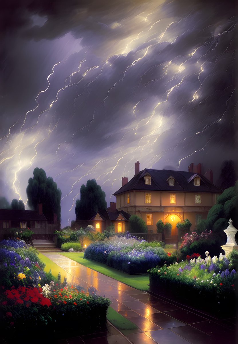FlowerHarbor's tweet photo. #AiPainting #Landscapes "#GardenOfDreams: Enchanted Storm at Night" https://t.co/mmuLWZqbwN