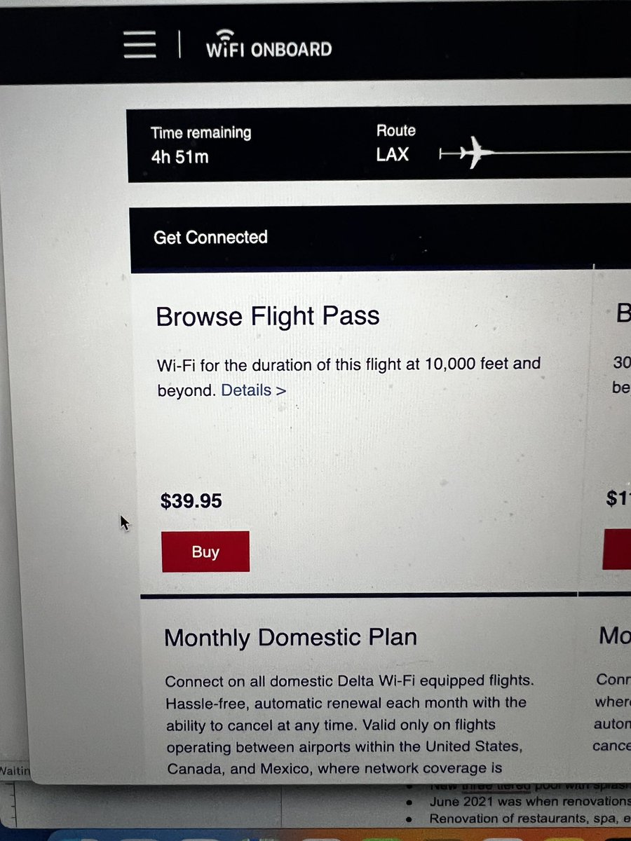 Delta markets the heck out of its free* and fast Wi-Fi. Ads everywhere! Onboard announcements!

So I can’t be the only person disappointed when you board a flight and see a $40 fee.

*on Viasat-equipped planes only but the average traveler does not know the difference