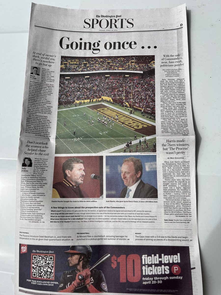TomManatos's tweet photo. A new newspaper for the championship wall! Thanks @washingtonpost! #ByeDan #DoneWithDan https://t.co/VgSFnrMfvH