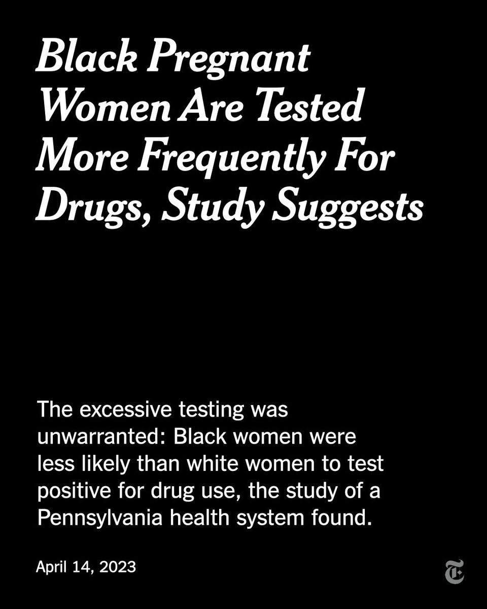 Hospitals are more likely to give drug tests to Black women delivering babies than white women, regardless of the mother’s history of substance use, suggests a new study of a health system in Pennsylvania. nyti.ms/3GJT98Z