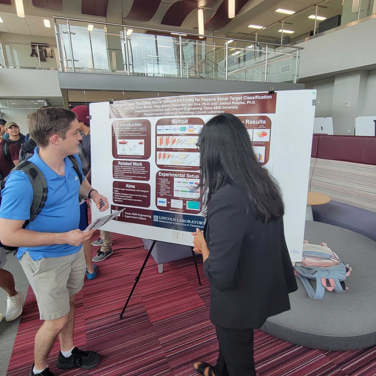 jpeeples67's tweet photo. Jarin Ritu, PhD student from our group, did a great job presenting our collaborative work with @MITLL on "Histogram Layer Time Delay Neural Networks for Passive Sonar Target Classification" at the @TAMUECE CESG Poster Event! #AI #MachineLearning https://t.co/0yoiONYrX8