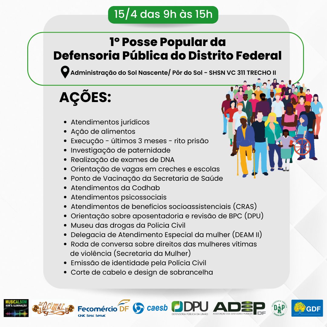 defensoriadf's tweet photo. #PossePopular | 👥 Sábado o Sol Nascente receberá a primeira Posse Popular da Defensoria Pública do Distrito Federal. Os novos analistas de apoio à assistência jurídica e dois defensores públicos aprovados no último certame participarão da cerimônia simbólica de posse. https://t.co/kQltFt9peM