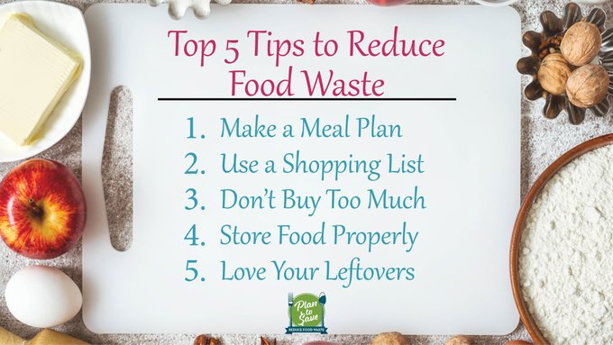 Earth Week Tip: Plan to save and reduce food waste! Here are top 5 tips to waste less food and save more money! #FoodWasteFriday #EarthWeek