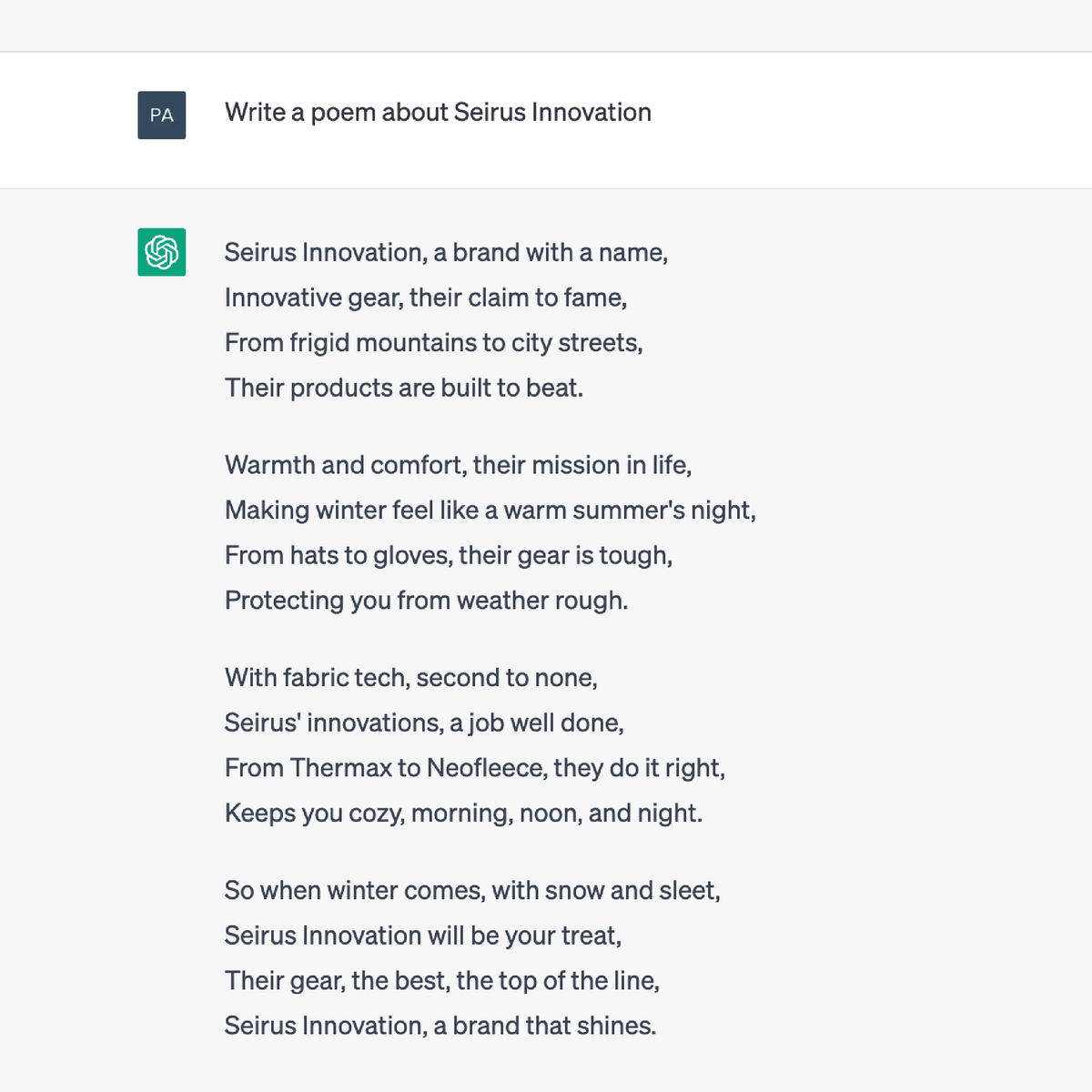 An ode to Seirus...you heard it from ChatGPT first. 

Thanx interwebs!

#chatgpt #seirus #poem #seirusgear #ai