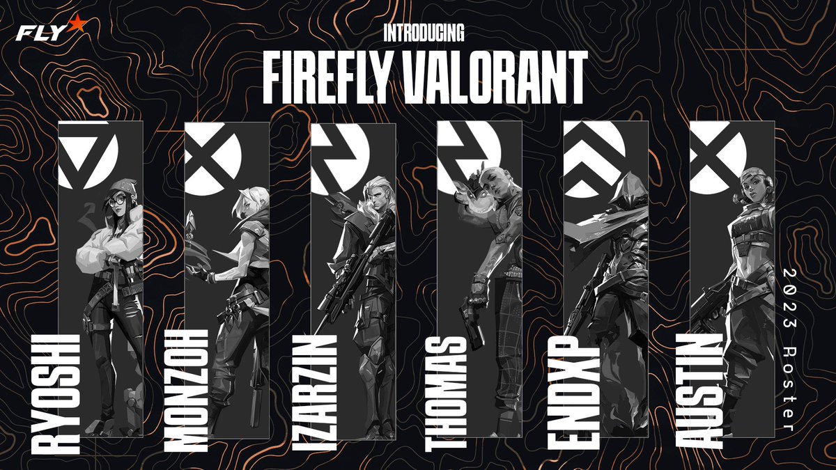 FireflyEsports's tweet photo. Time to unleash the beasts. Introducing the Firefly VALORANT 2023 Roster. #FlyHigh

@RyoshiVAL 
@Monzohfps 
@izarzin 
@Thomasfrags 
@end_xp 
@austinnfps https://t.co/lFn6SXwa1u