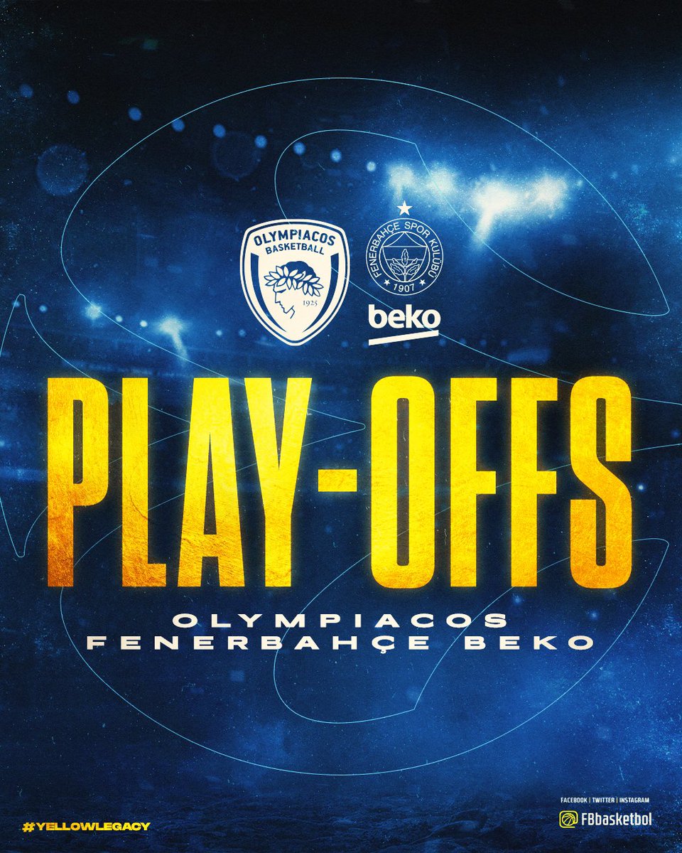FBBasketbol's tweet photo. 2022-23 @EuroLeague normal sezonunu sekizinci sırada tamamlıyor ve Play-off turunda @Olympiacos_BC ile eşleşiyoruz!

#YellowLegacy #EuroLeague https://t.co/NnVl0GAW9k