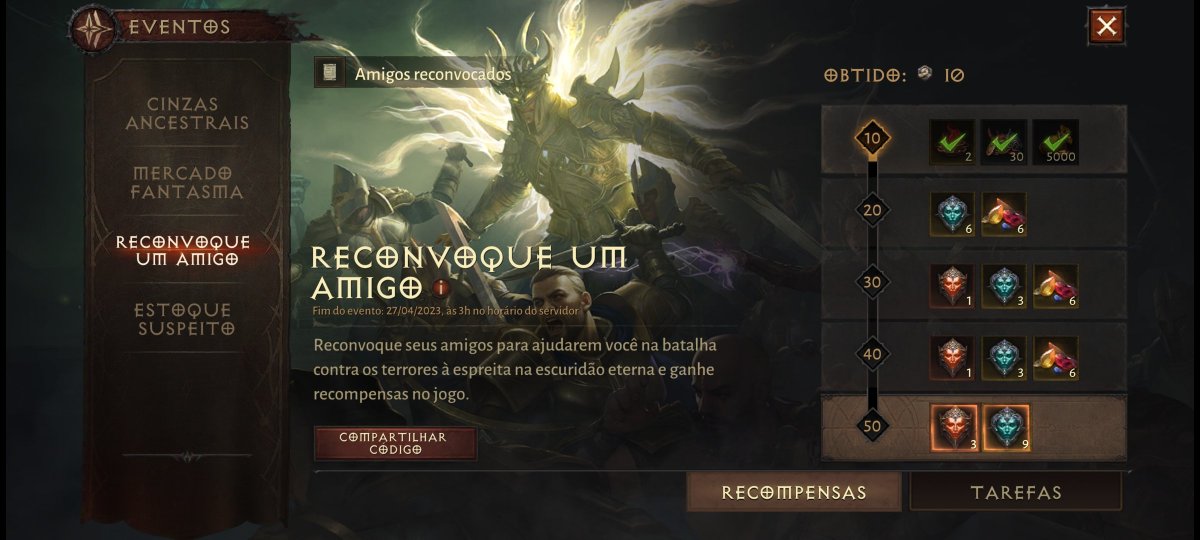 Junte-se a mim em Diablo Immortal. Use meu código de convite (180510A8CE) e suba de nível para ganhar recompensas.