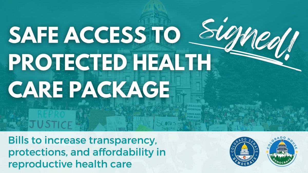 COSenDem's tweet photo. SIGNED! ✅
Reproductive health care should be accessible, affordable & w/o discrimination.
The #SafeAccess4CO Health Care Package:
➡️Protects rights of patients & providers
➡️Prohibits deliberate misinformation
➡️Makes care more affordable by closing gaps in insurance coverage https://t.co/eRxoujp7jn