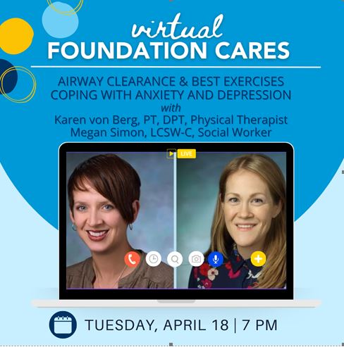 Hopkins CF Center (@hopkinscf) on Twitter photo Join <a href="/hopkinscf/">Hopkins CF Center</a> <a href="/HopkinsAdultCF/">Hopkins Adult CF Program</a> team members Karen vonBerg <a href="/khusseyvon/">Karen von Berg</a> and Megan Simon for a virtual event focusing on the airway clearance, exercise and mental health on April 18th at 7:00pm.
Register at cff.zoom.us/meeting/regist… Join <a href="/hopkinscf/">Hopkins CF Center</a> <a href="/HopkinsAdultCF/">Hopkins Adult CF Program</a> team members Karen vonBerg <a href="/khusseyvon/">Karen von Berg</a> and Megan Simon for a virtual event focusing on the airway clearance, exercise and mental health on April 18th at 7:00pm.
Register at cff.zoom.us/meeting/regist…
