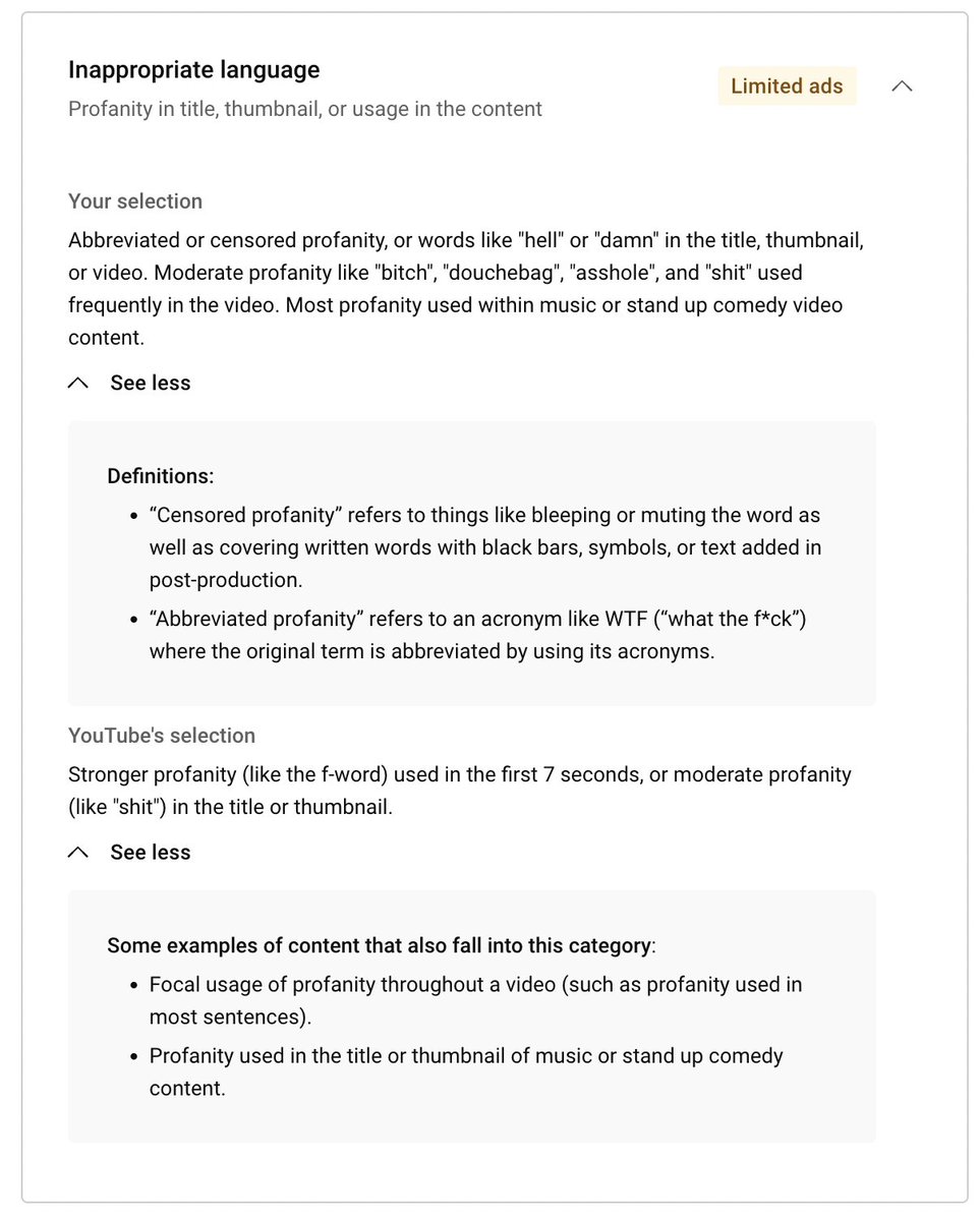 (1/2) .<a href="/TeamYouTube/">TeamYouTube</a> I was just demonetized &amp; immediately upheld upon review for the reasons stated below in the screenshot of the feedback.

There is *no profanity* in my title or descrip — and we did *not* use profanity in “most sentences.”

Can we please give this another look?