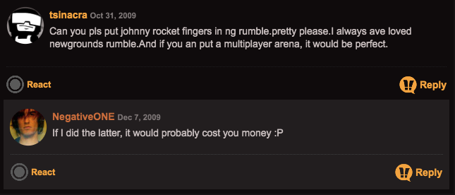 NgR_History's tweet photo. A popular request people wanted for Newgrounds Rumble is online play. NegativeOne did consider it but it didn't happen.

#newgrounds #newgroundsrumble #ngrumble #ngr #newground #newgroundrumble #online #fightinggame #flashgame https://t.co/2bAtr6EcSl