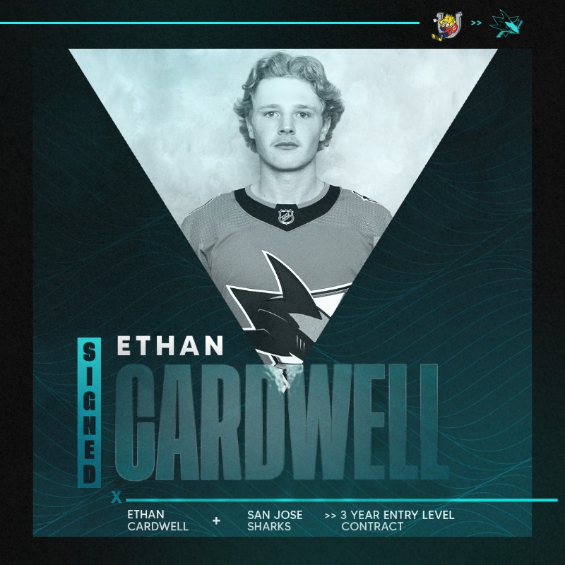 SanJoseSharks's tweet photo. 🖊️ SIGNED

The #SJSharks have inked Ethan Cardwell to a three-year, entry-level contract.