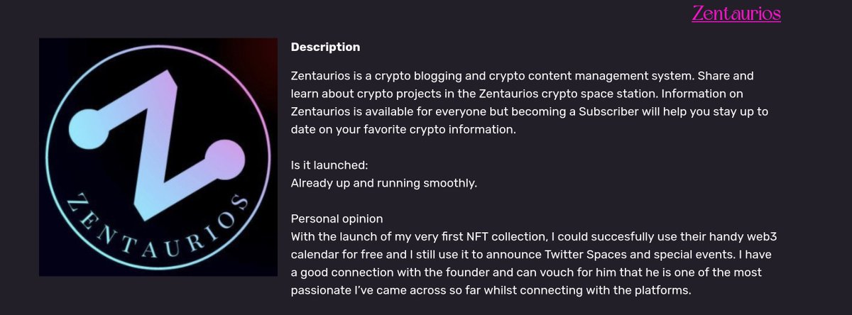 missmoonx2nd's tweet photo. Good morning and here is the last post about web3 social media platforms, with a lovely surprise!
I've recently added @zentaurios to my beginner guide to web3! (linkinbio)
Do check it out, because it is an amazing, passionate, true web3 platform! https://t.co/PvsbmwB693