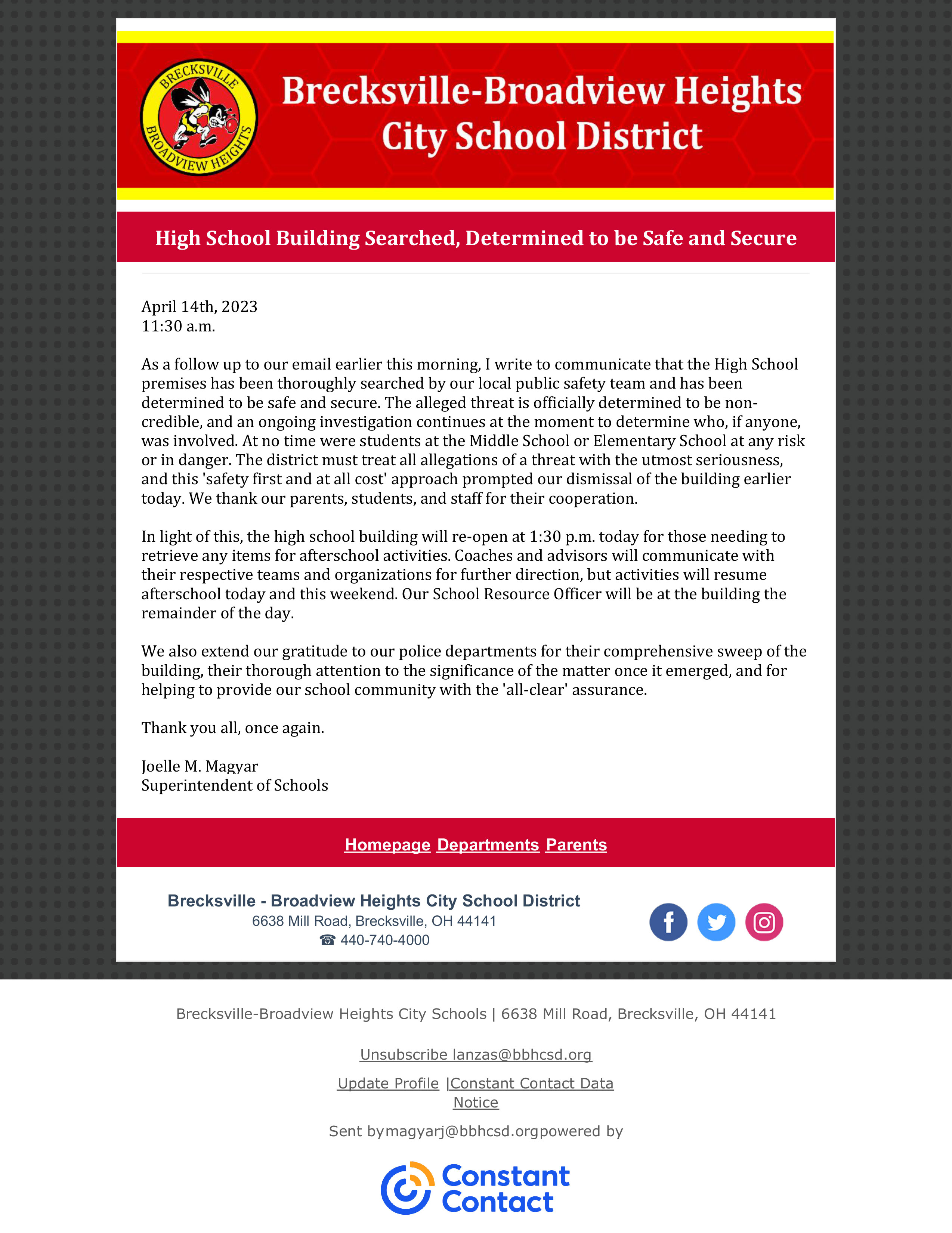 BBH Schools on Twitter "The High School building has been searched and