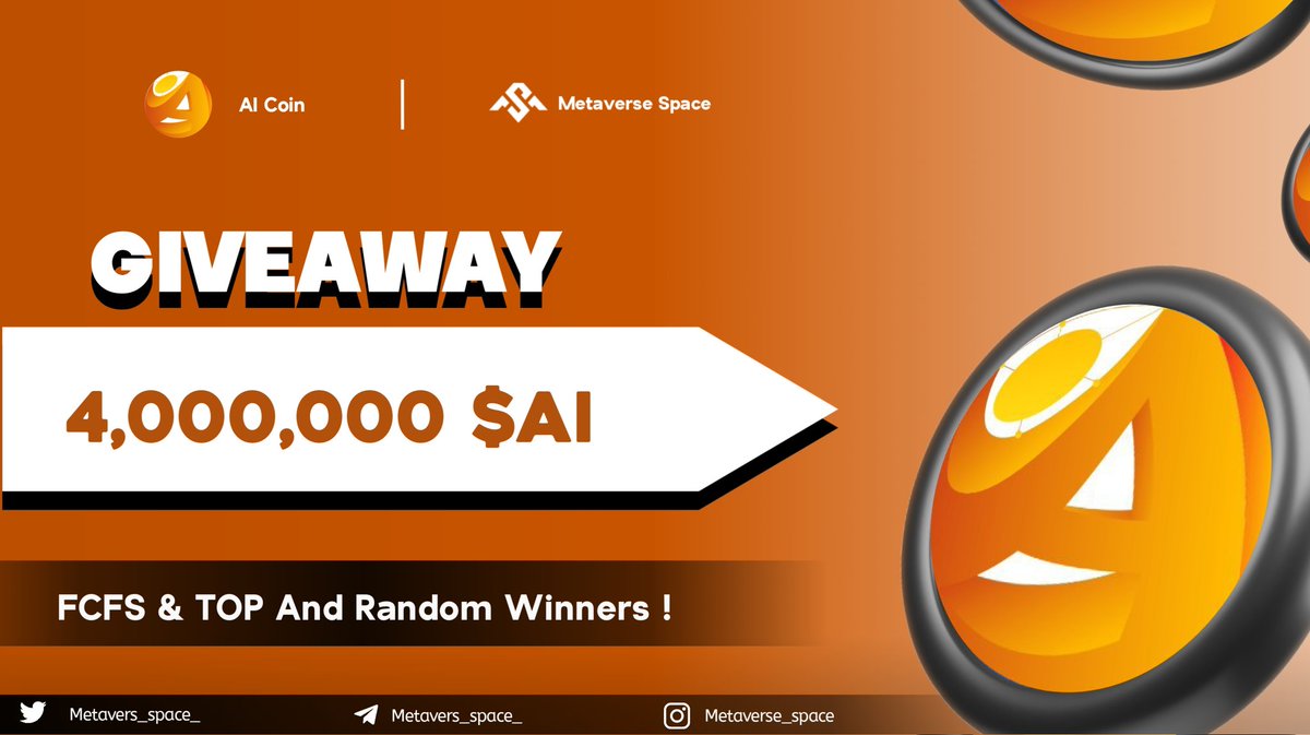 4,000,000 AI Token Airdrop 🎉🎉

FCFS 3000 Winner🏆
🏅Top 1-30 &amp; 2000 Random Winner🏆

To Enter ⤵️
✅ Follow @AICoin_Official
✅ Like Rt/Tag 2 Frnds
✅ Complete all task  👉 gleam.io/Yqbyv/aicoinof…

5 day⏳
#bigairdrop #Giveaway  #Tokengiveway  #airdroptoken #airdrops  #FCFS
