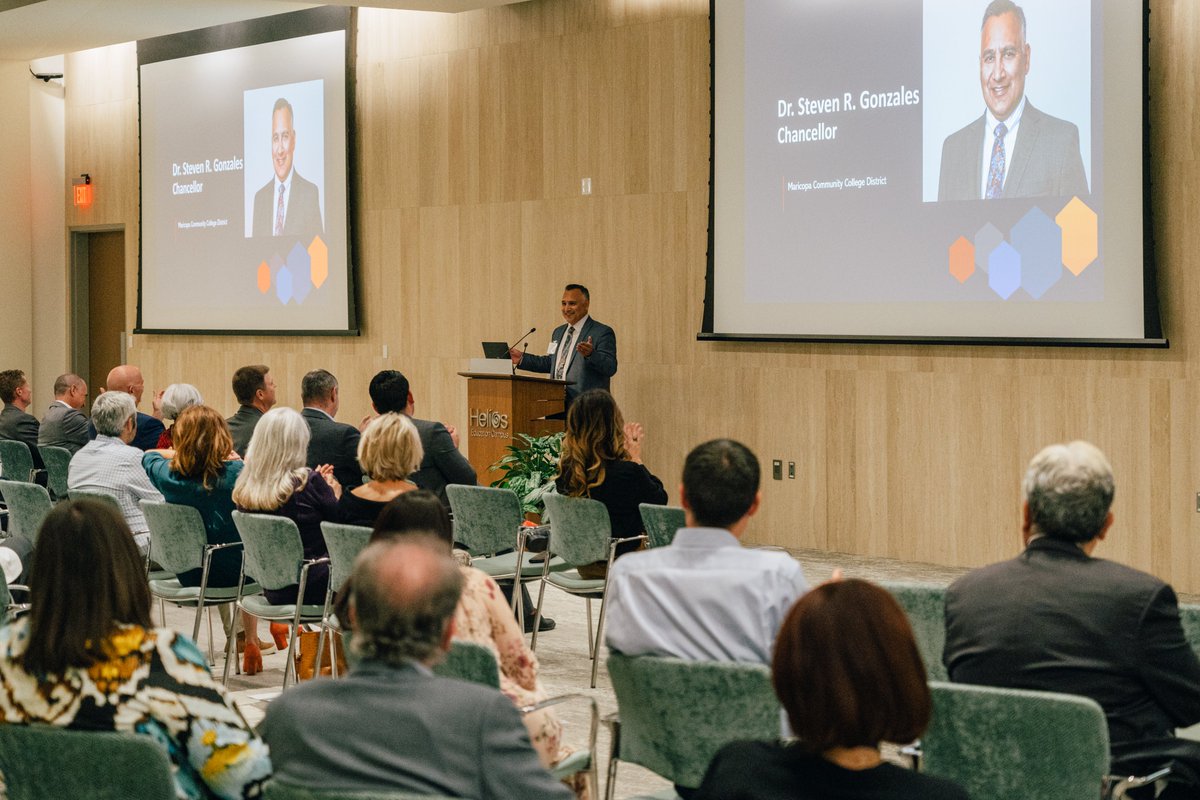 MCCCDChancellor's tweet photo. Thank you to @HeliosEdFnd, @MCCCDF, @EdForwardAZ, @AlientoAZ, @phxchamber, and @mcccd for an incredible welcome reception last night. It’s an honor to join colleagues, community partners, friends, and mentors who have supported me throughout my journey to the role of Chancellor. https://t.co/qgHtNkHeSA