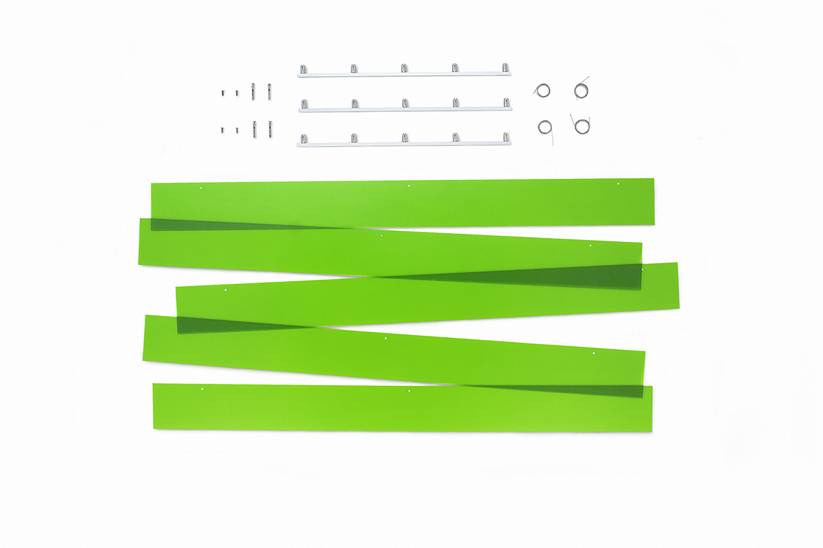 Fin Ceiling Features are fully kitted, simple to assemble, and easy to install. Each kit contains our straightforward system of minimal hardware and five colorful fins.