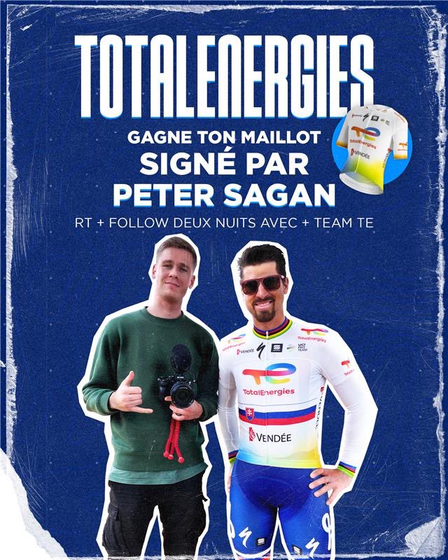 TeamTotalEnrg's tweet photo. 🚨𝐂𝐎𝐍𝐂𝐎𝐔𝐑𝐒🚨

🔥 Gagne ton maillot du Team signé par @petosagan 🇸🇰

Pour participer : 

🔄 Retweet ce tweet 

✅ Follow @2nuitsavec + @TeamTotalEnrg 

Bonne chance ! 🍀

#AllezTotalEnergies https://t.co/HKqyaGVQcb